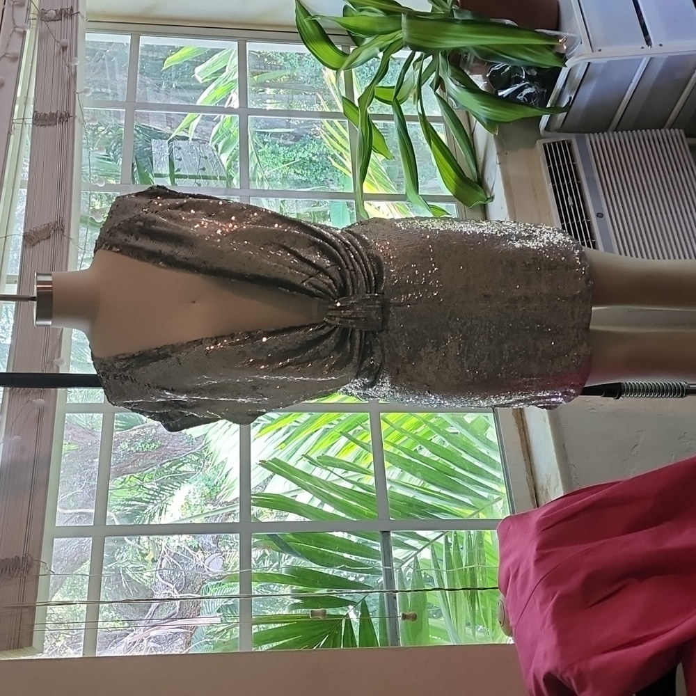 Diabless Vintage Silver Sequin Low V Cocktail  Kardashian Dress - Size XS - Picture 3 of 6